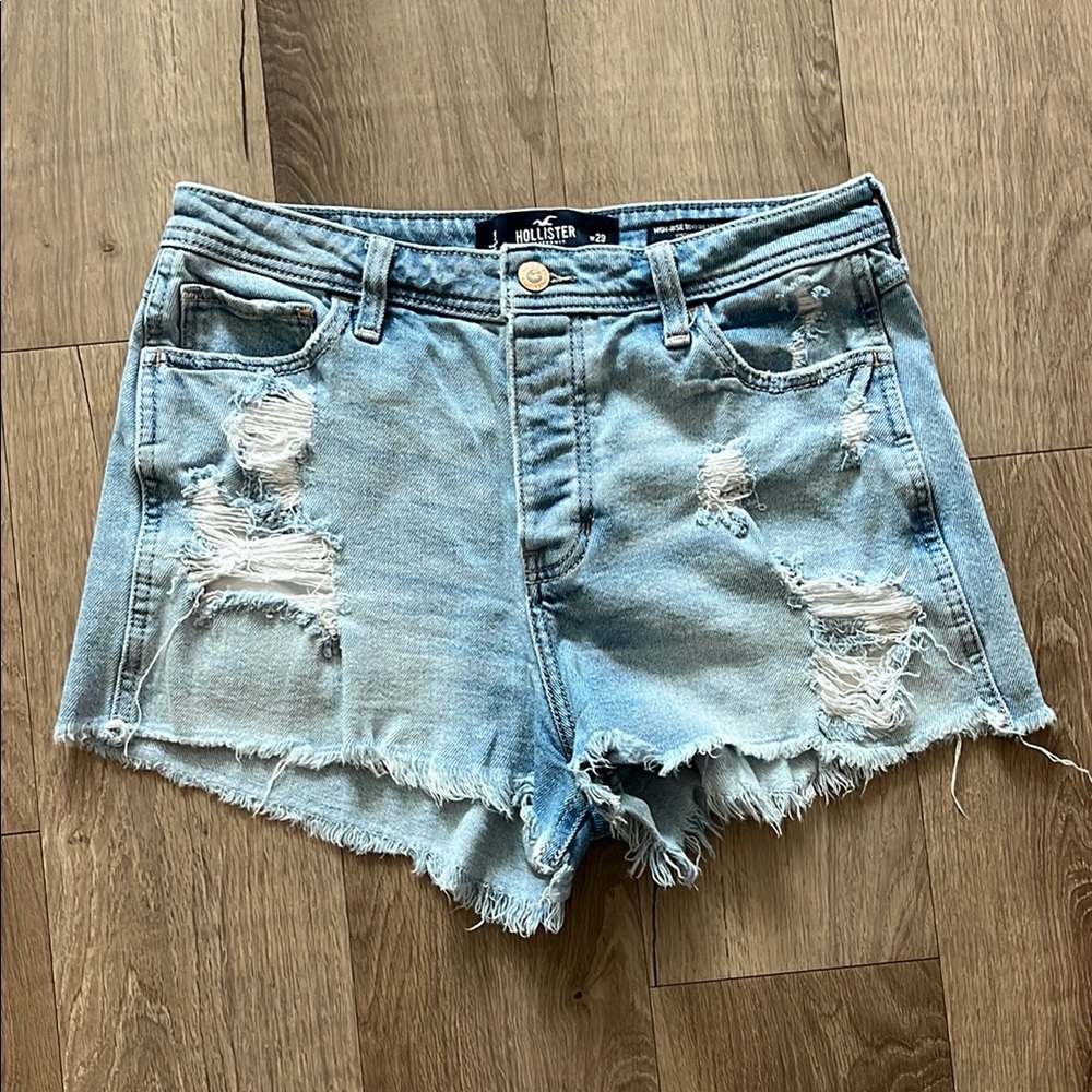 Hollister Women's Light Blue Ripped Jean Shorts